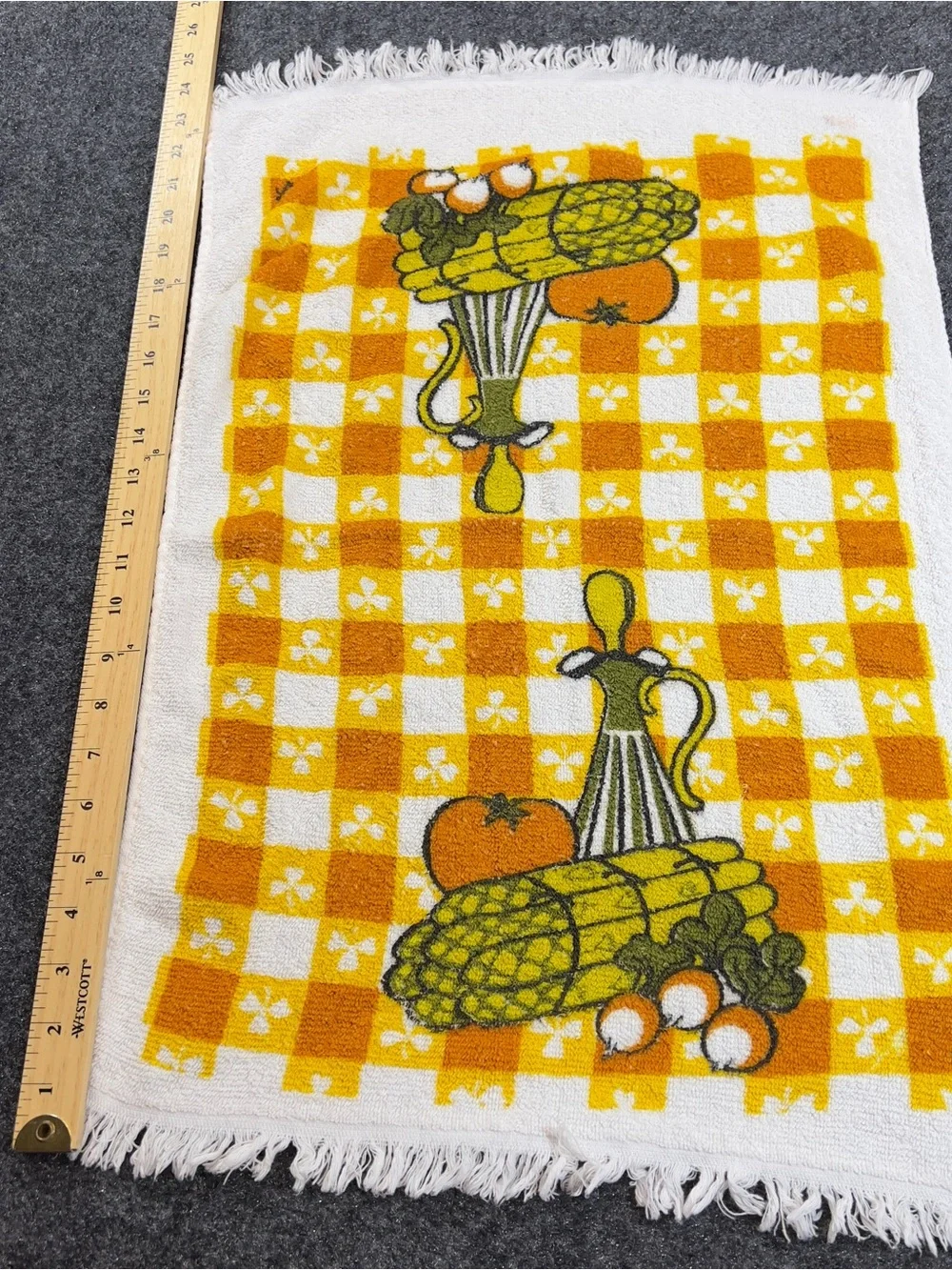 Vintage Harvest Kitchen Towel Corn Tomato Gingham Terry Cloth Made USA Cotton